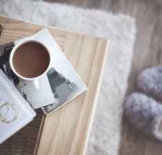 coffee stains glasses slippers